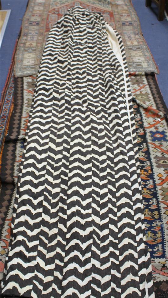 A pair of vintage 1970s zebra / chevron print curtains, lined, length 258cm, width at top 120cm, width at base 224cm